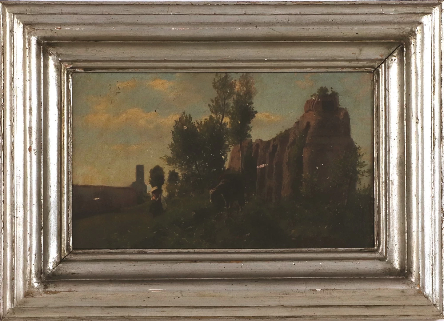Paesaggio con acquedotto romano, un contadino e un mulo